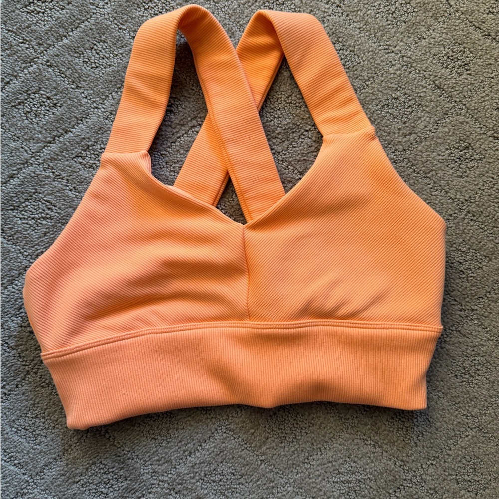 ALO Yoga Ribbed Cross-Strap Sports Bra.